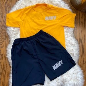 Navy athletic shorts & tee